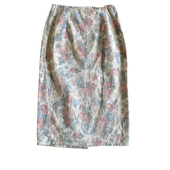 Vintage Floral Printer Denim Wrap Skirt - Picture 3 of 5